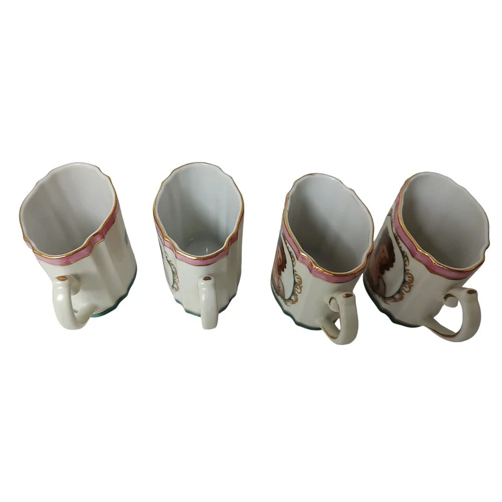 Vintage Royal Vienna Chocolate Pot with Four Cups Set Victorian Woman Pink Tea‎